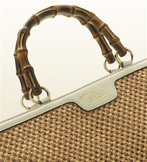 gucci bamboo shopper straw tote|gucci bamboo handle.